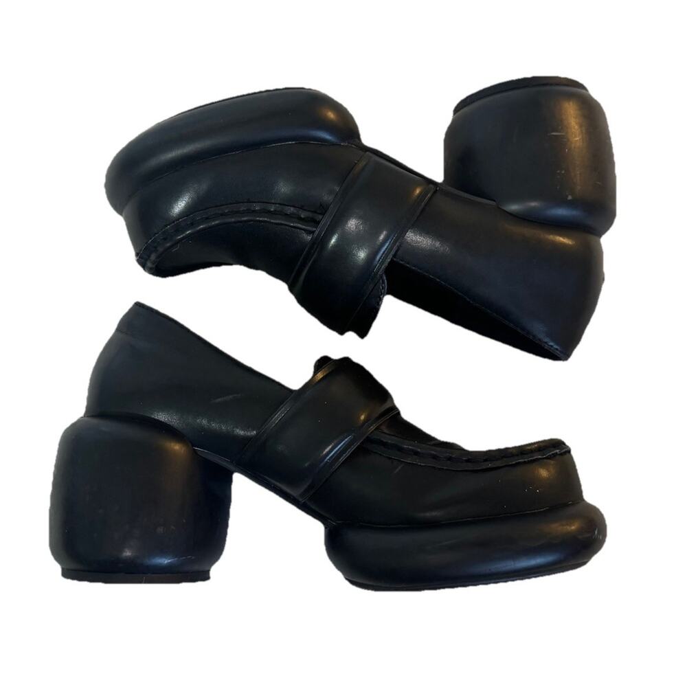 T.U.K. Anarchic Black Bubble Loafers Chunky Platform Slip On Shoes Sculpted Heel - Picture 7 of 9